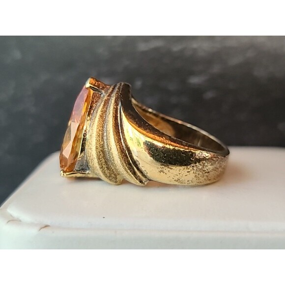 925 Vermeil Prong Set Citrine Colored Rhinestone Statement Ring, SIZE US 5 - Picture 4 of 10